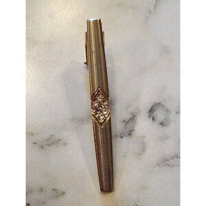 Vintage Gold Tone Tie Clip With Rhinestone Accent